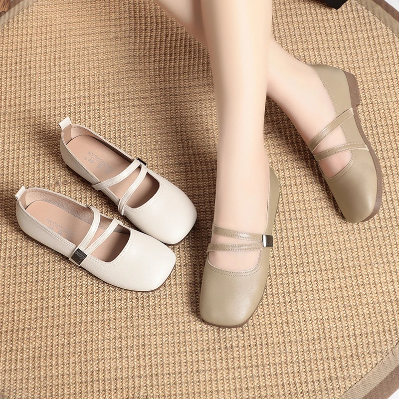 春夏季百搭女鞋春季时尚皮鞋平底鞋薄款浅口春夏软底妈妈鞋舒适