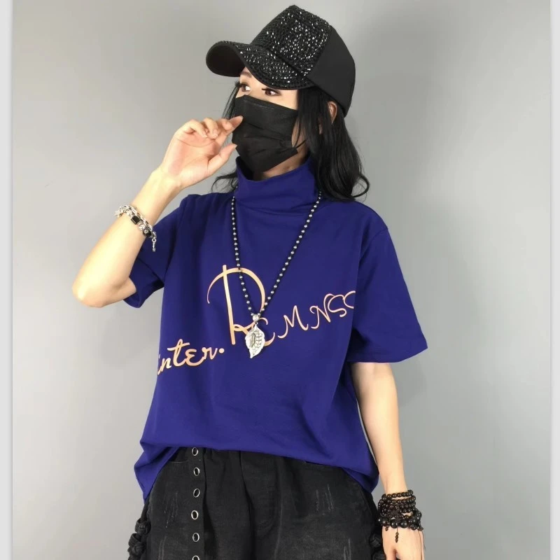 大码宽松克莱因蓝高领气质中袖打底衫秋冬新款网红显瘦洋气上衣女