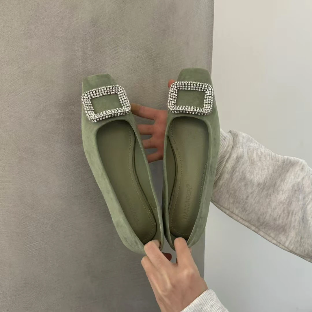 【春季新款2506】法式方扣水钻韩版仙女通勤平底单鞋