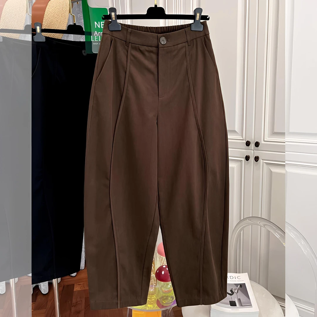 设计感流行独特别致松紧腰休闲裤女春秋款九分哈伦裤镰刀裤工装裤