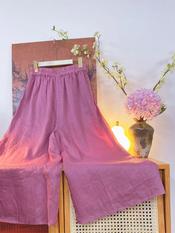 《原创正版》苎麻高密细苎麻双层显瘦宽松阔腿裤