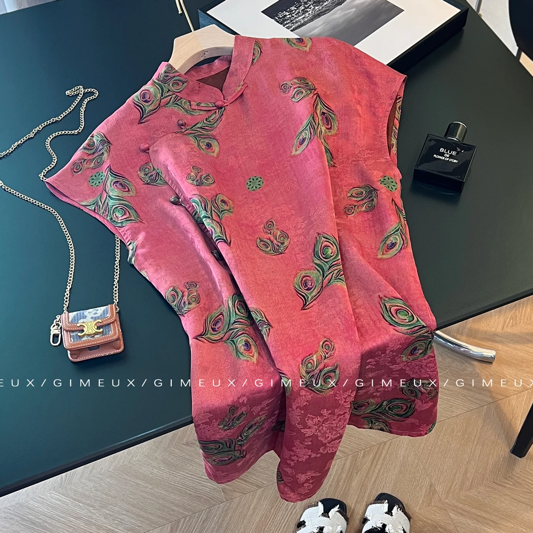 新中式国风印花坎肩背心衬衫女2025新款夏季高级感气质显瘦上衣潮