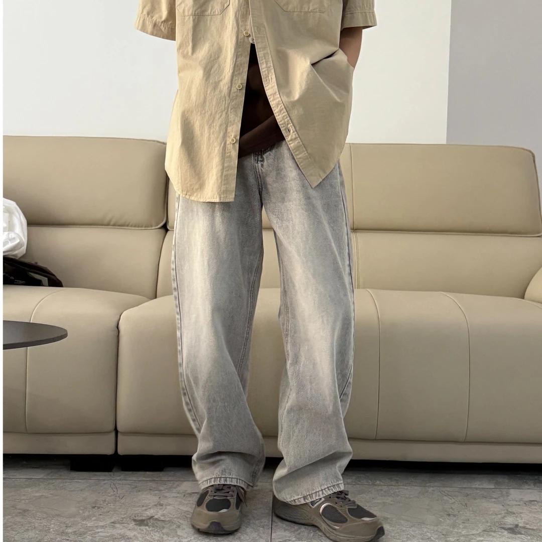 水洗牛仔裤男秋季美式高街vibe裤子潮牌宽松直筒阔腿休闲裤百搭