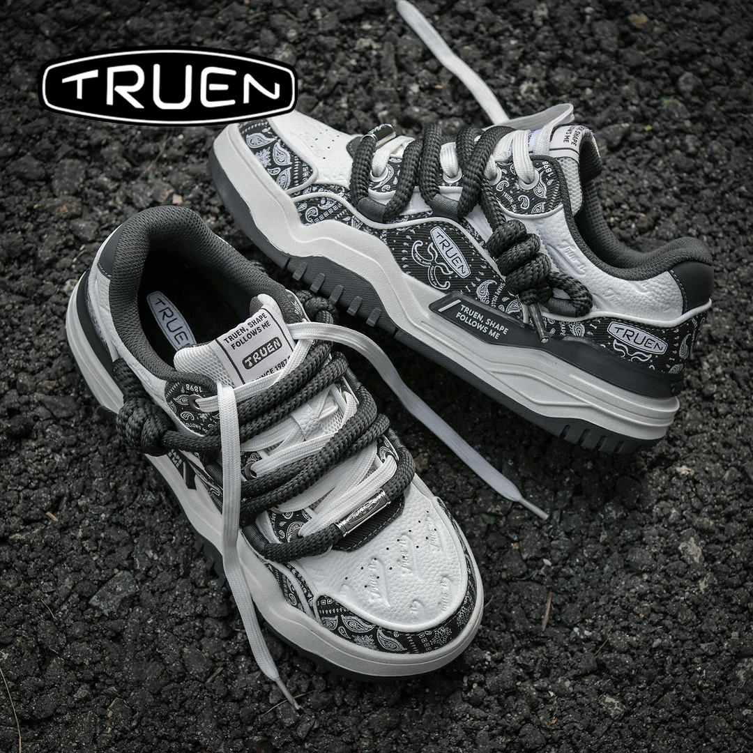 真恩[时来运转]板鞋男秋季新款运动休闲情侣透气增高复古百搭单鞋