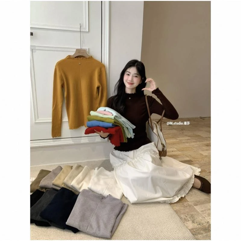 【胜华优选】木耳边长袖针织舒适保暖毛针织衫秋季半高领25061