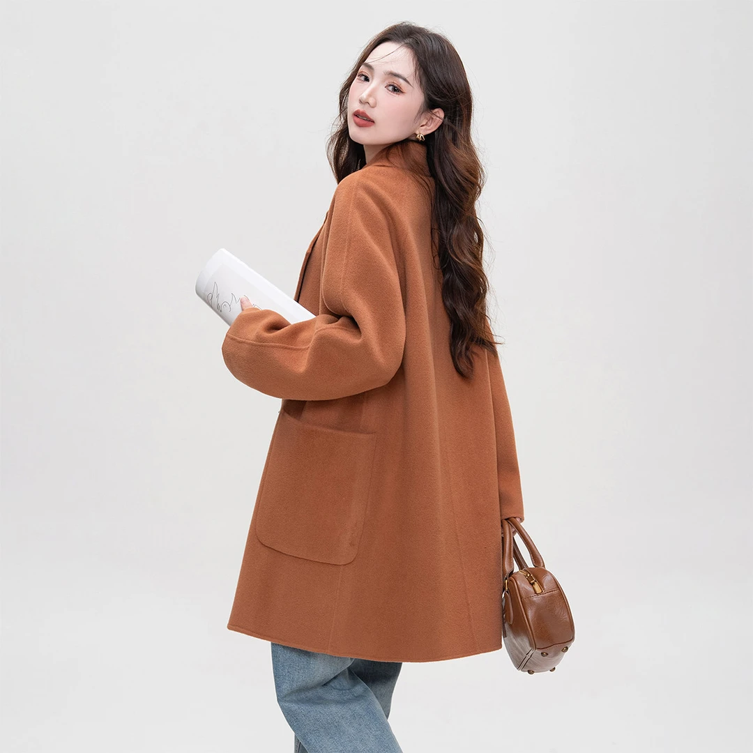 28#2025秋冬羊毛双面呢大衣女毛呢外套小个子THLO24447