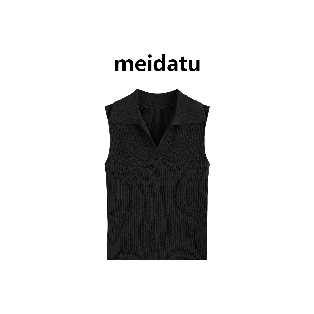 美哒兔（破价款）复古polo领无袖修身上衣（小个子版）CM05-6