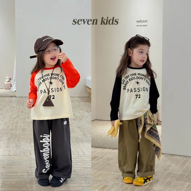 SKF2577女大童韩版洋气插肩袖T恤秋装新款儿童休闲字母圆领上衣