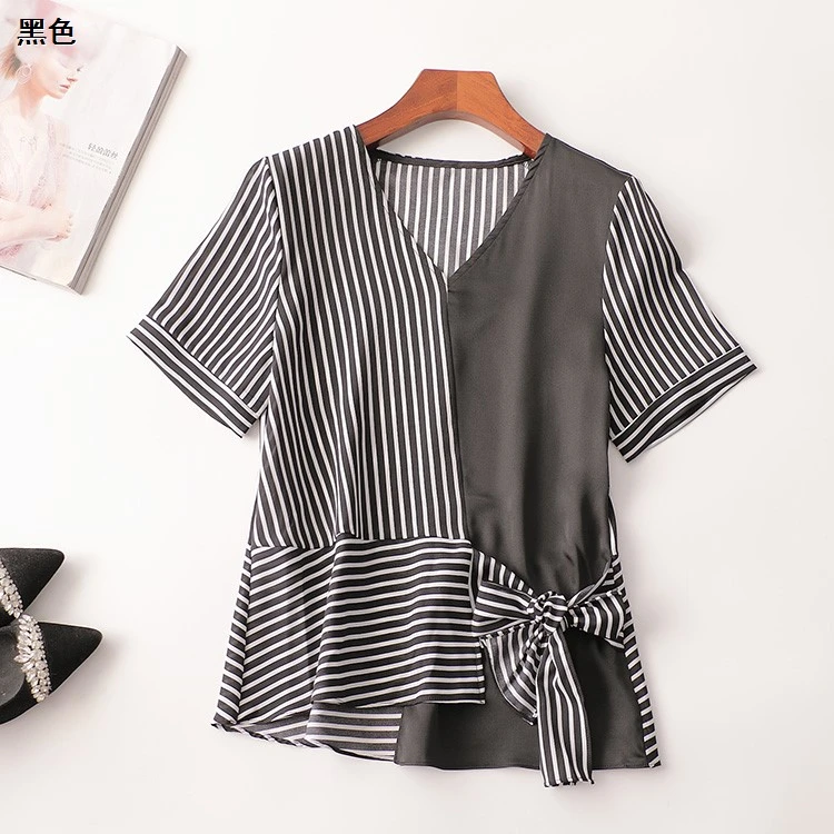 409525夏中长款短袖V领上衣洋气