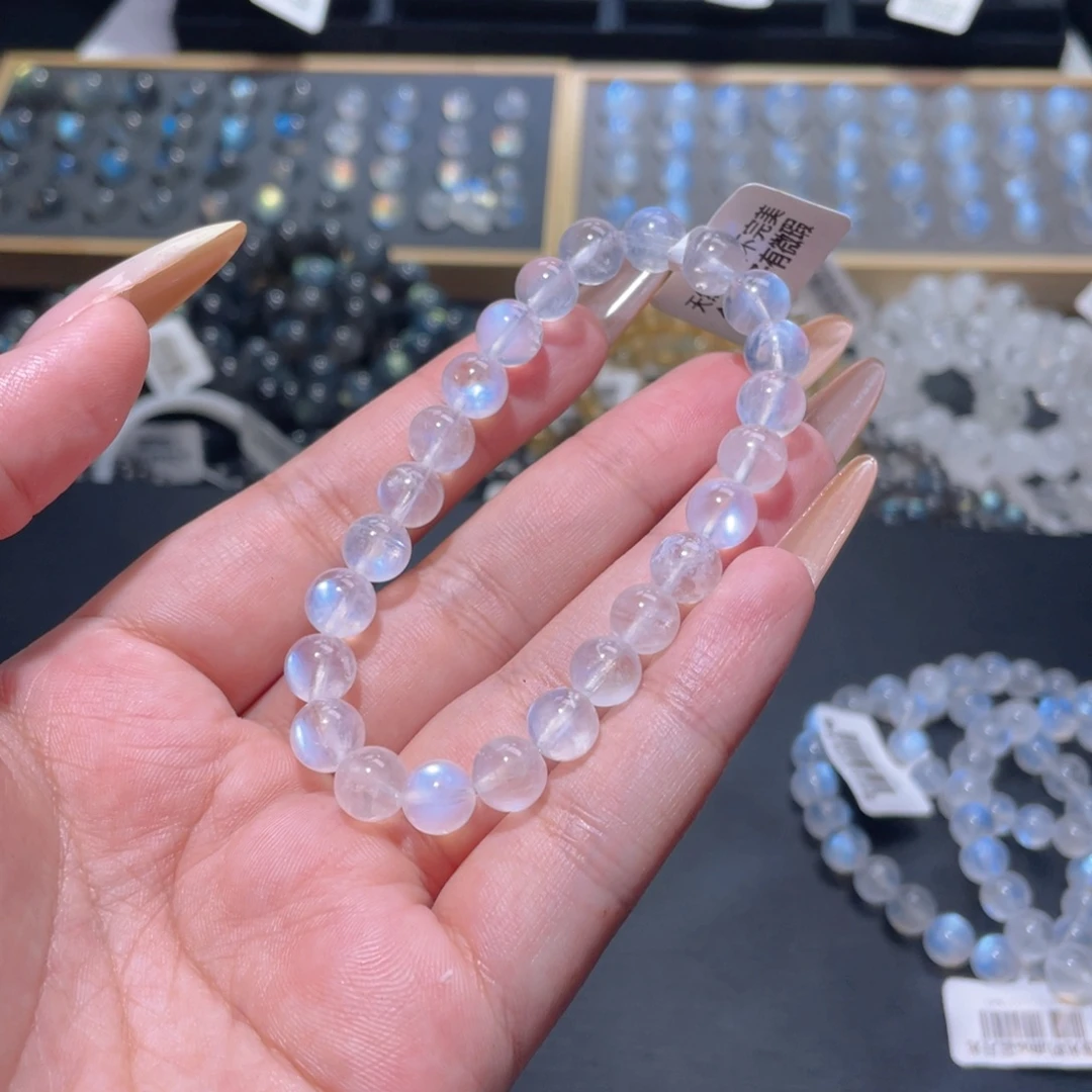 异***者长石未镶嵌手链蓝月光手链8.2mm
