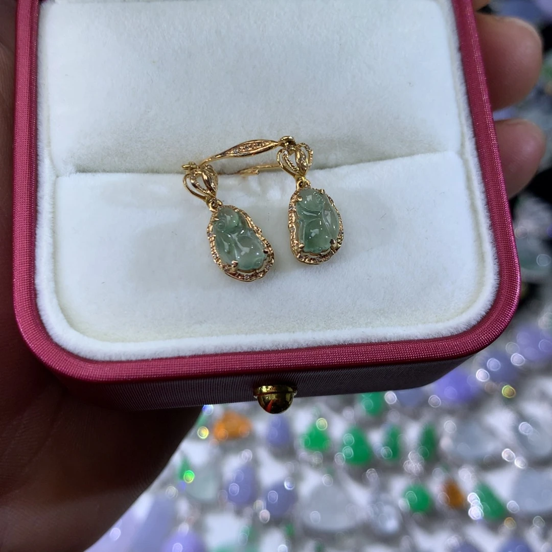 翡翠18K金镶嵌耳饰