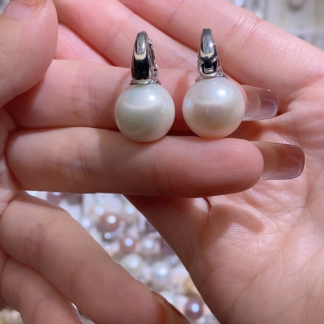 银S925镶嵌淡水珍珠耳饰w14.2有瑕疵