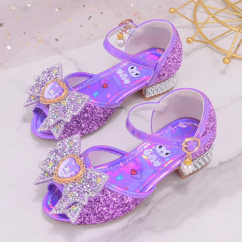女童高跟鞋公主鞋儿童水晶鞋软底库洛米夏季新款小女孩紫色凉鞋