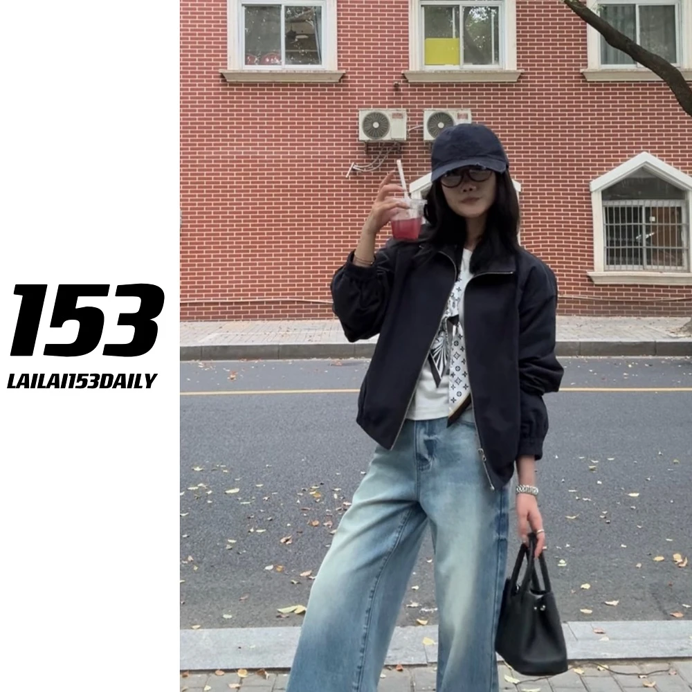 【153的日常】休闲小夹克秋季翻领拉链外套长袖百搭25QW5835