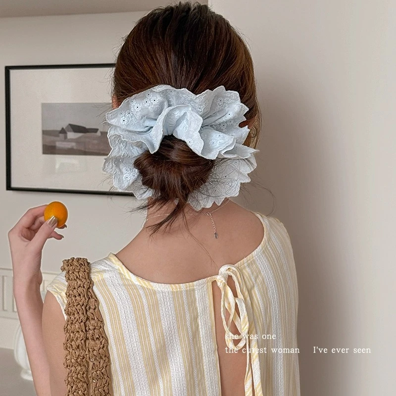 法式蕾丝双层大肠发圈女2025新款丸子头绳超大头花扎头发皮筋发绳