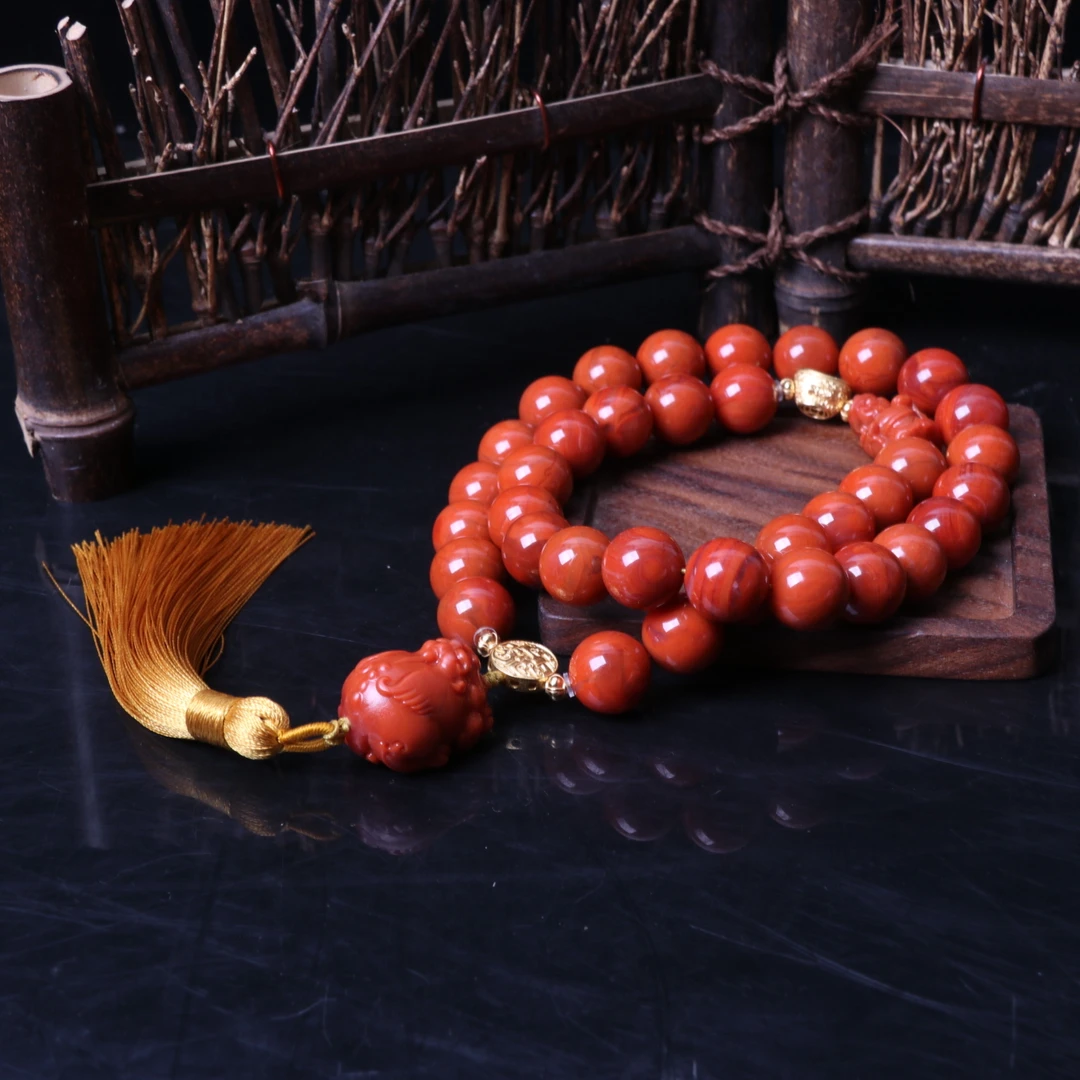 【蚂蚁珠宝】南红玛瑙13mm左右diy貔貅圆珠多圈手持一条D745