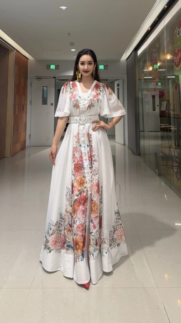 春夏新款水彩花朵长袖复古优雅潮流感连衣裙长度140