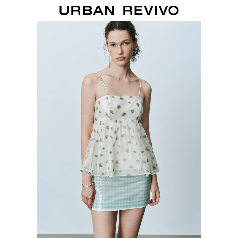 UR2025新款女装夏日穿搭休闲甜美田园风花朵刺绣吊带衫UYU250062