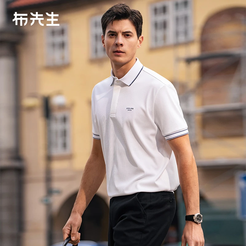 Mr.Bu布先生翻领字母刺绣设计商务2025秋T恤衫AT16091男断码清仓