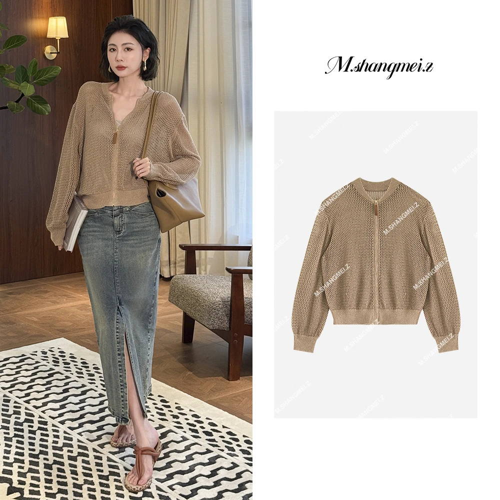 M.SHANGMEI.Z/沐熙【冷萃开衫】美大哥镂空时尚拉链针织上衣X062617