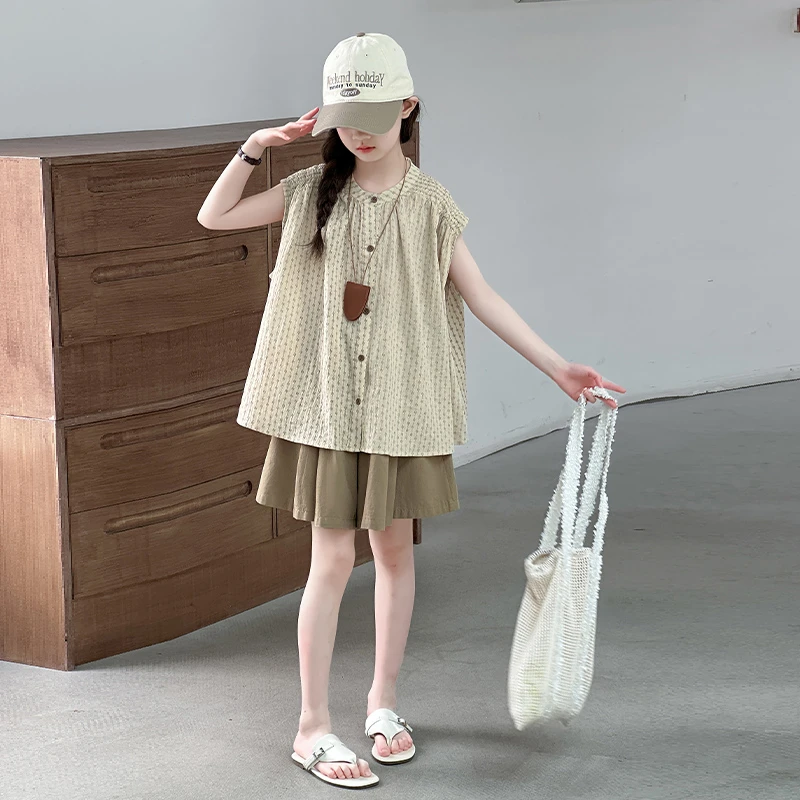 女童套装夏装2025新款韩系娃娃衫衬衣中大童女孩百搭裙裤两件套夏
