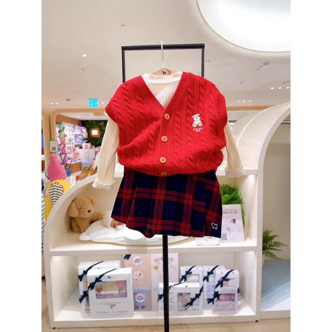 052354 韩国童装秋冬款儿童V领开衫针织马甲