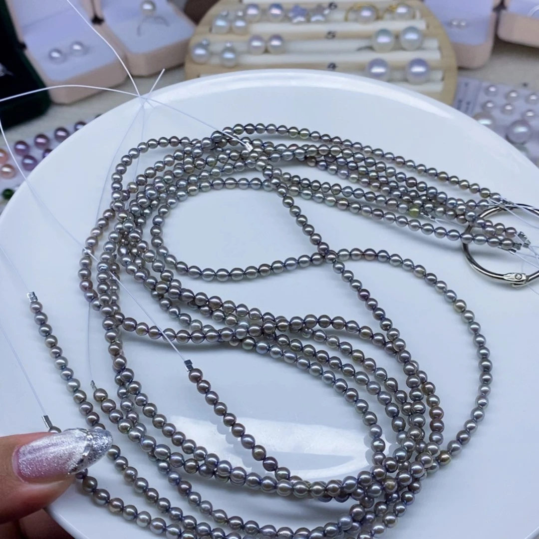 银S925镶嵌淡水珍珠天然珍珠淡水天然色珍珠项链4m