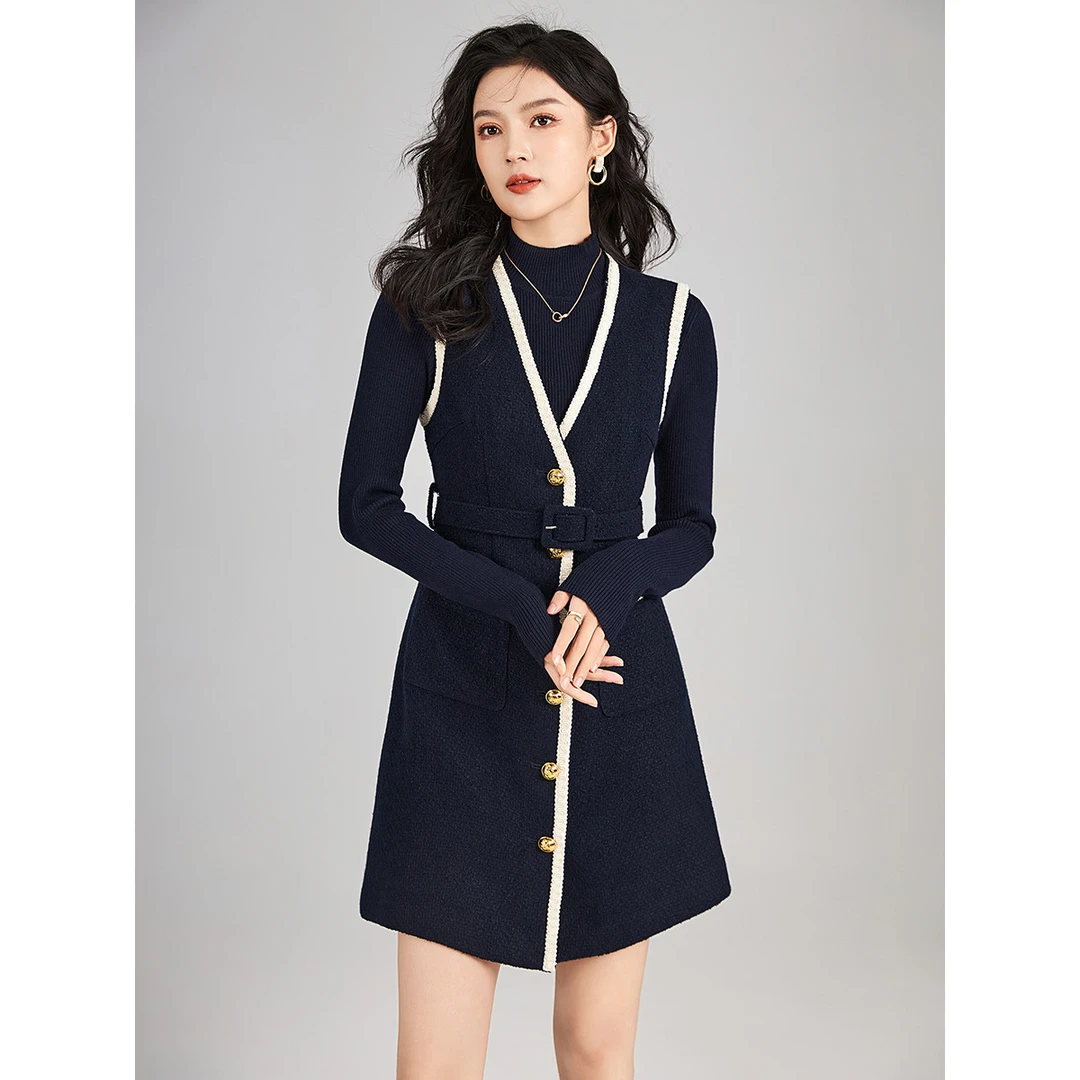 羊毛秋冬连衣裙针织裙子秋冬款小香风显瘦气质长袖时尚两件套秋季