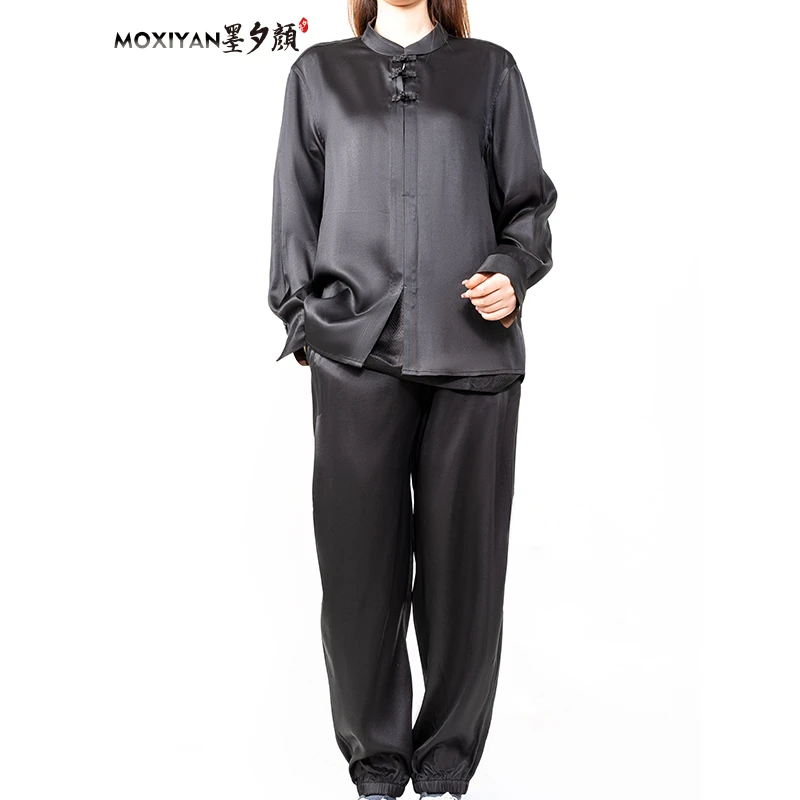 【墨夕颜】2025新款桑蚕丝香云纱油光缎立领衬衫 2件套-MH-625-T