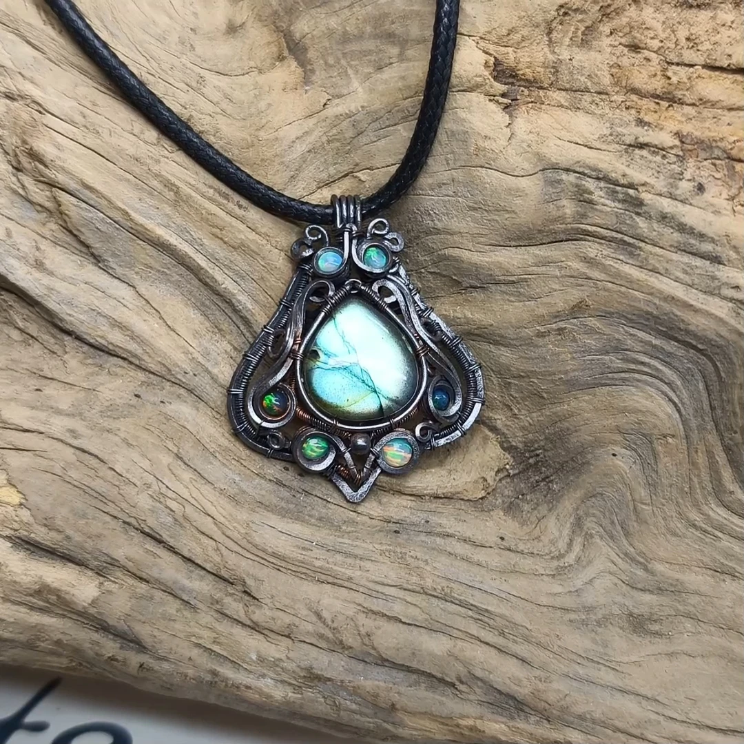 月光石/天河石/长石（处理）纯手工制做紫铜做旧复古个性吊坠82