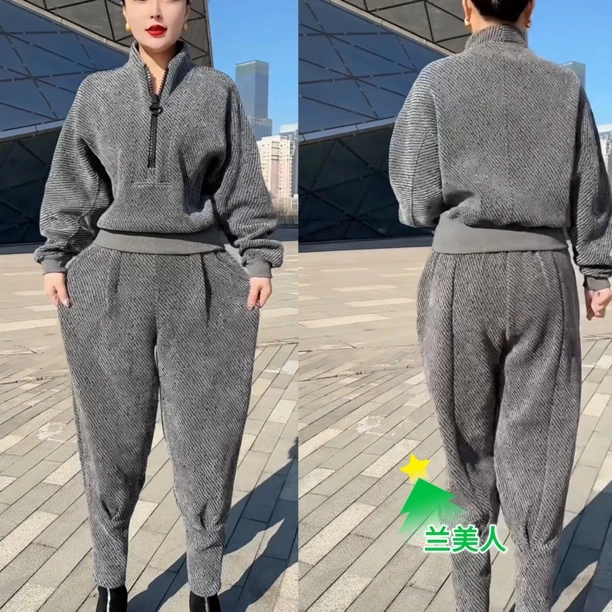 套装2025拉链新款两件套宽松显瘦哈伦减龄洋气休闲遮肉时尚套装