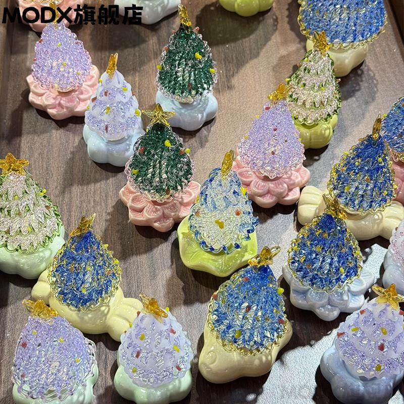 MODX【会旋转的圣诞树】圣诞树转转琉璃装饰品摆件轻奢高端桌面工艺