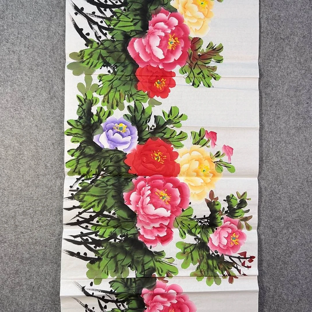 国画203 牡丹之花之叶的颜色与花色