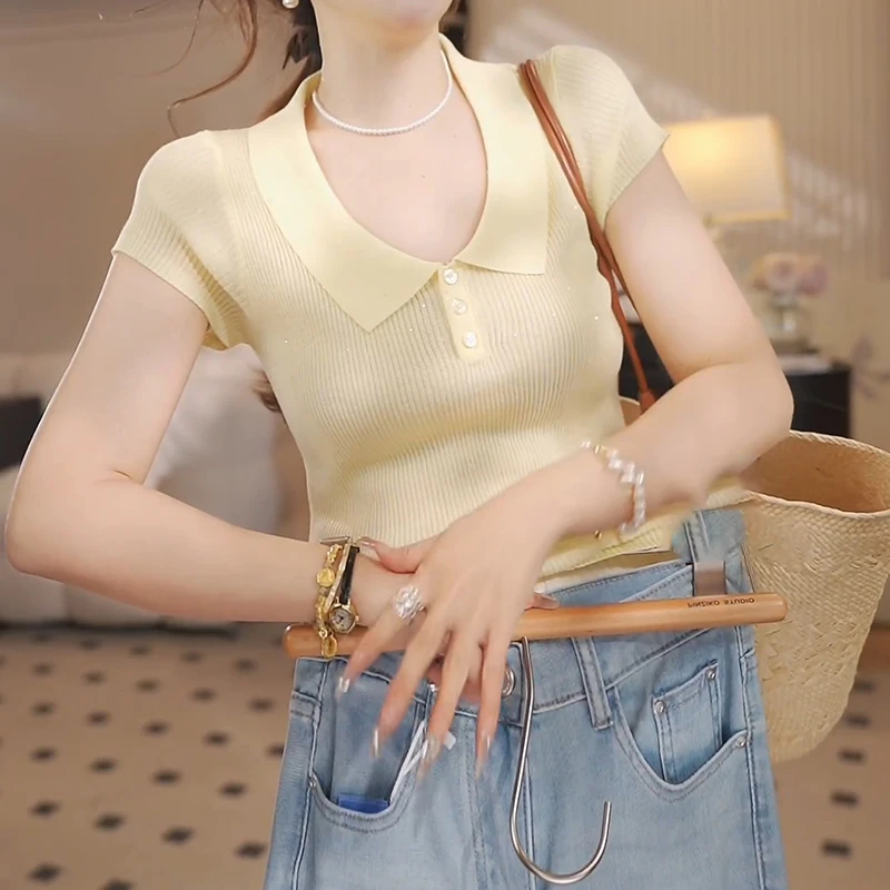 2025春夏新款短袖修身显瘦百搭针织衫上衣LK2503551