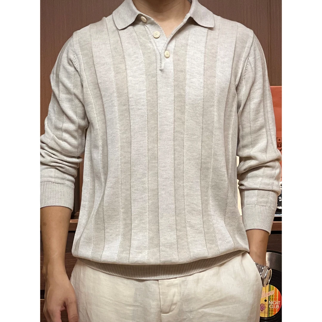 MKLR·盟珂利尔 绵羊毛桑蚕丝混纺老钱风男士翻领POLO衫长袖