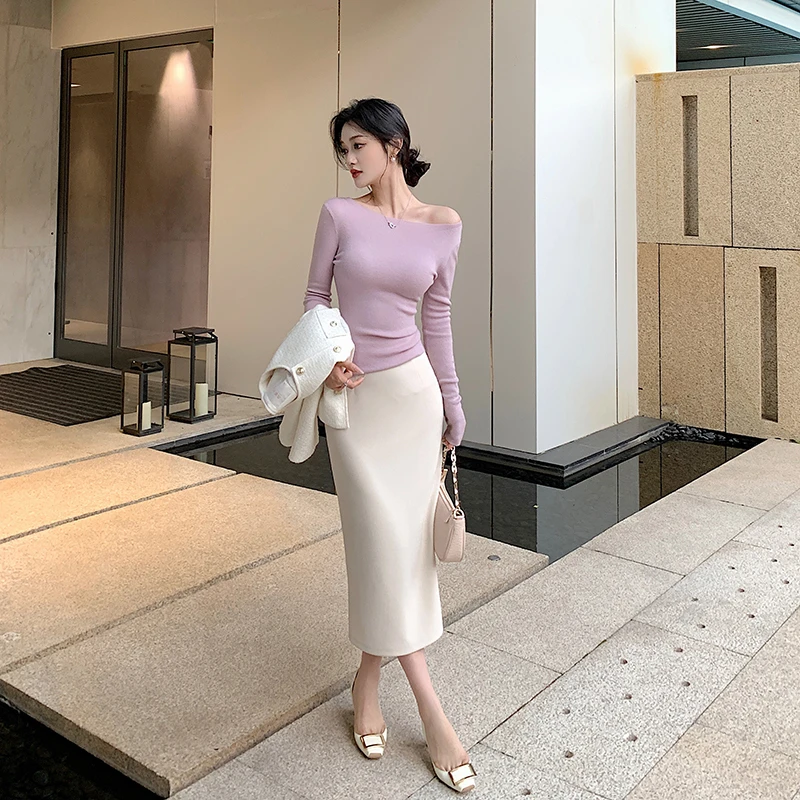 林关关【温香软玉】温柔气质杏色包臀裙子女气质优雅显瘦A字半身裙