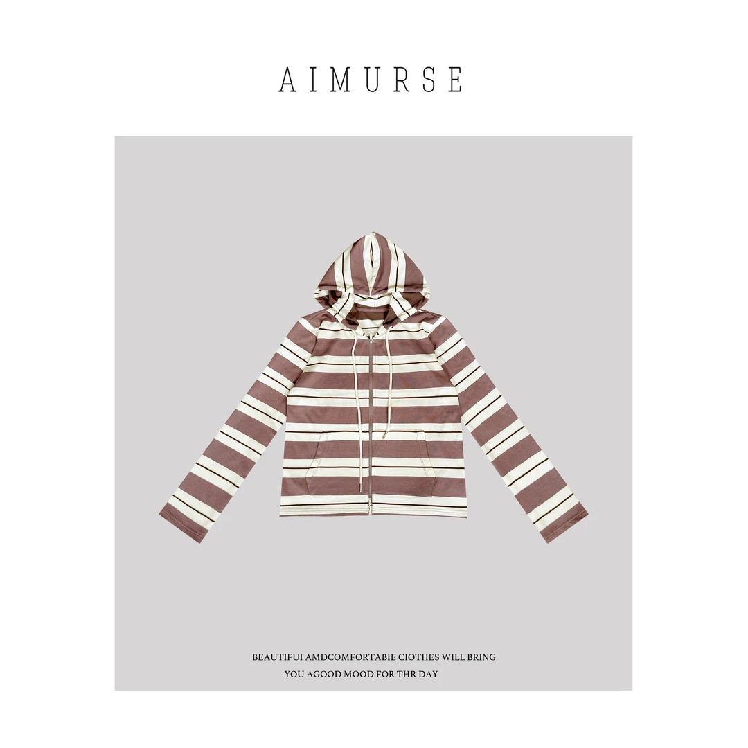 AIMURSE 【艺术画染】小众设计师 早秋条纹帽衫度假休闲上衣 AM6905