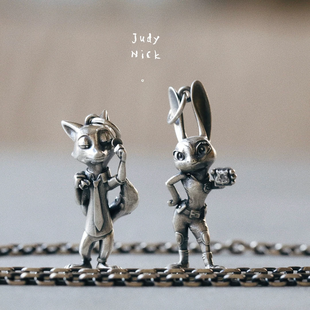 吊坠925银 周因音尼克朱迪吊坠纯银挂坠NickJudy可爱兔子情侣项链