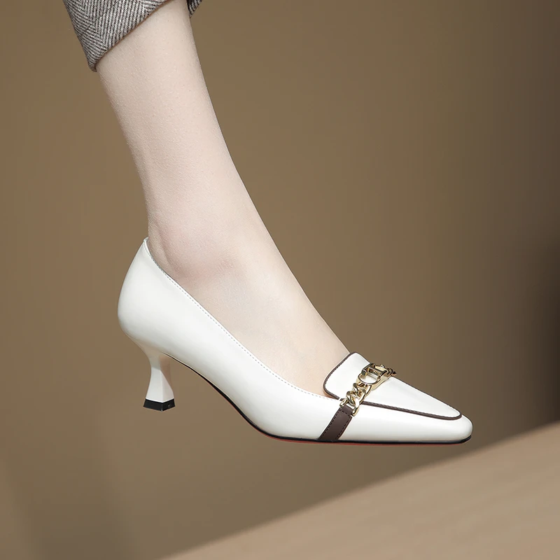 跟高5cm/小方头细跟单鞋531/牛皮/34-40春秋新款复古金属扣简约女