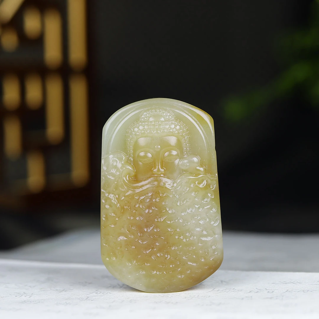 1119174和田玉糖白玉佛光普照挂件