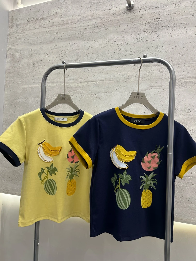 深圳南油高货lp短袖印花夏季黄色水果印花T恤半袖宽松设计师韩版