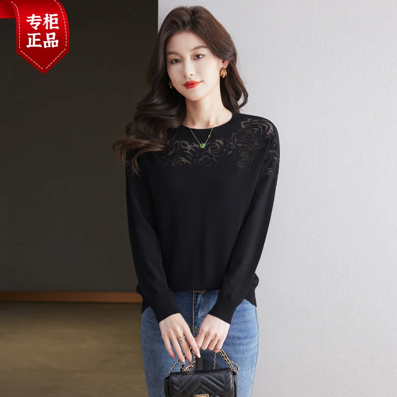 大码正品哥弟新款蕾丝毛衣女秋装2025新款洋气宽松羊毛针织打底衫