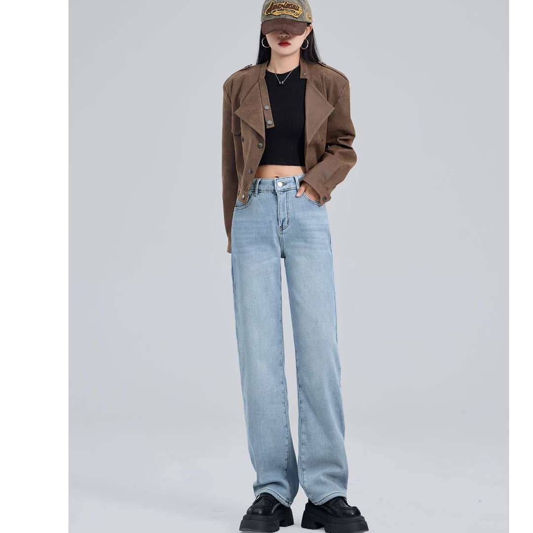 加绒冬款弹力窄版直筒牛仔裤百搭显瘦时尚30015R-N