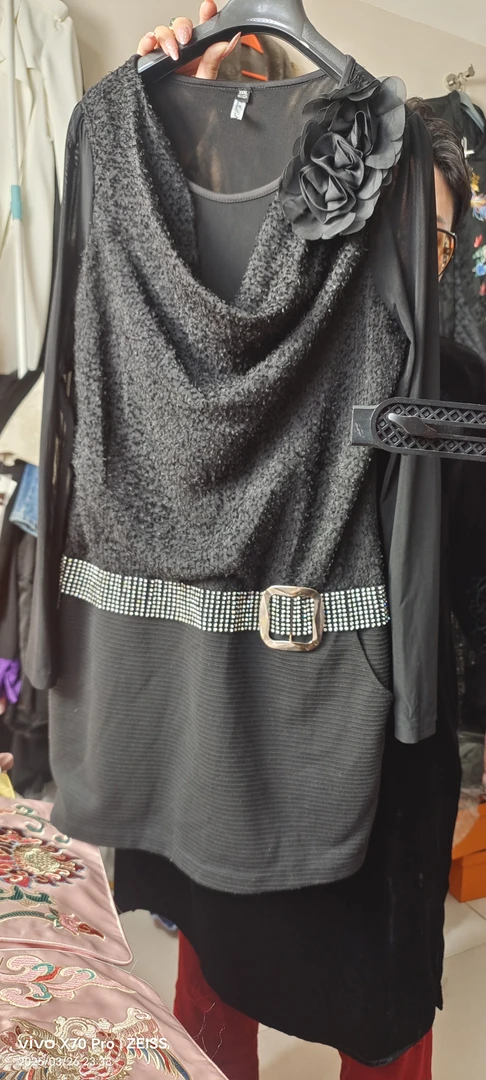 时尚烫钻长袖上衣高腰半身裙修身两件套潮流女装