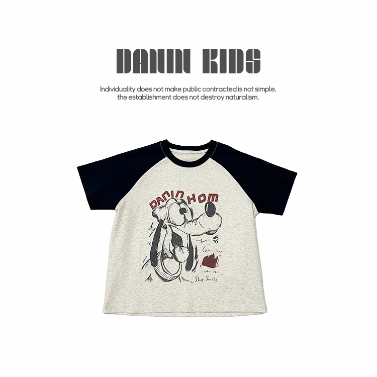 【嗒囜】摸得着的质感☆230G罗塞拉双面棉 女童夏季拼接印花短袖T恤