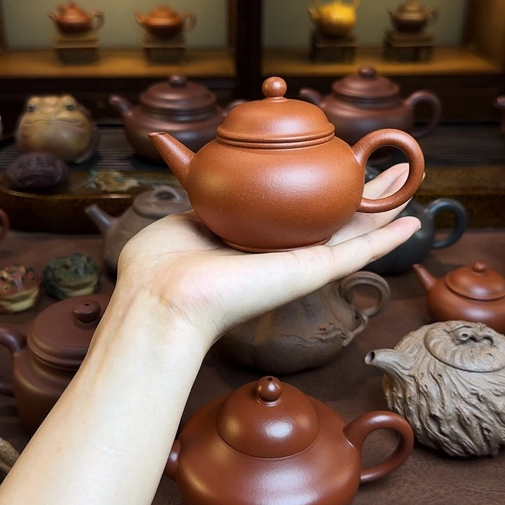 茶壶紫砂水平壶，红泥