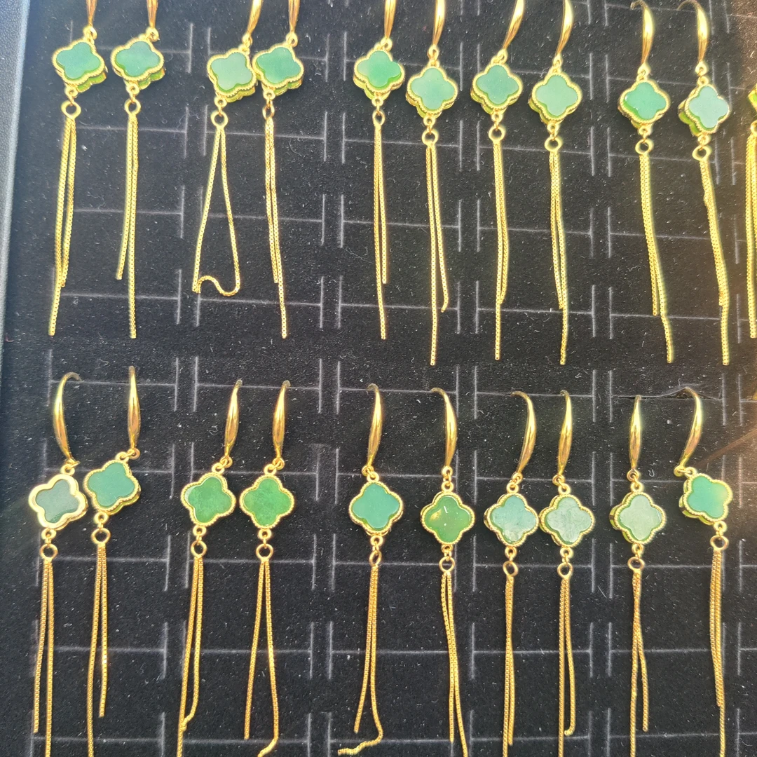 和田玉碧玉四叶草流苏耳钉多样性拍一发一