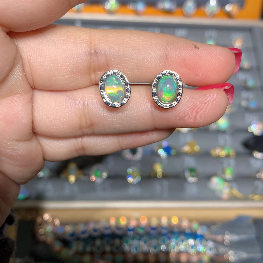 银S925镶嵌欧泊 欧泊耳饰l