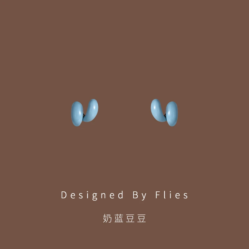 铜合金耳饰 奶蓝豆豆|多巴胺一款两戴滴油C型耳钉设计感气质耳饰