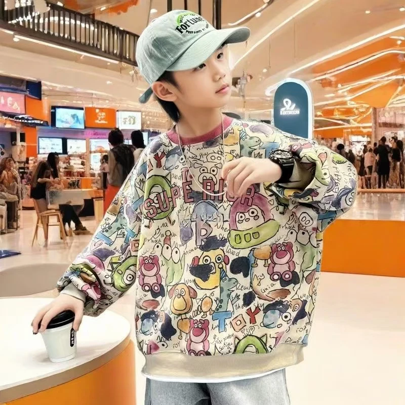 男童秋款卡通休闲卫衣儿童洋气满印时尚春秋款外套韩版长袖痞帅潮